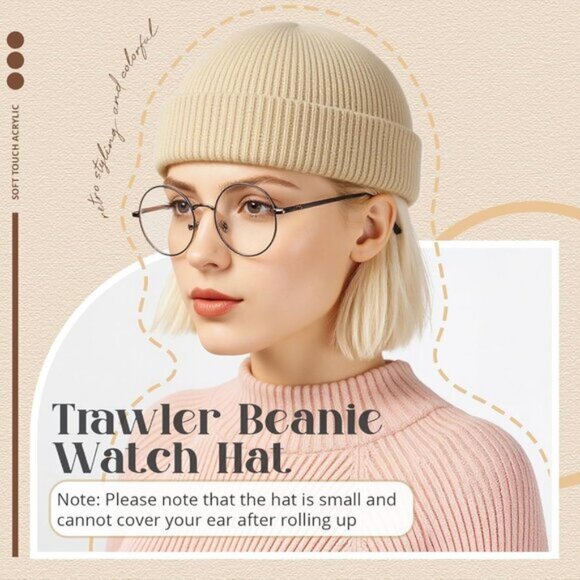 ⚡Unisex Black, Dark Gray, White, Apricot 4 Pieces Watch Hat Fisherman Beanie - Picture 4 of 7